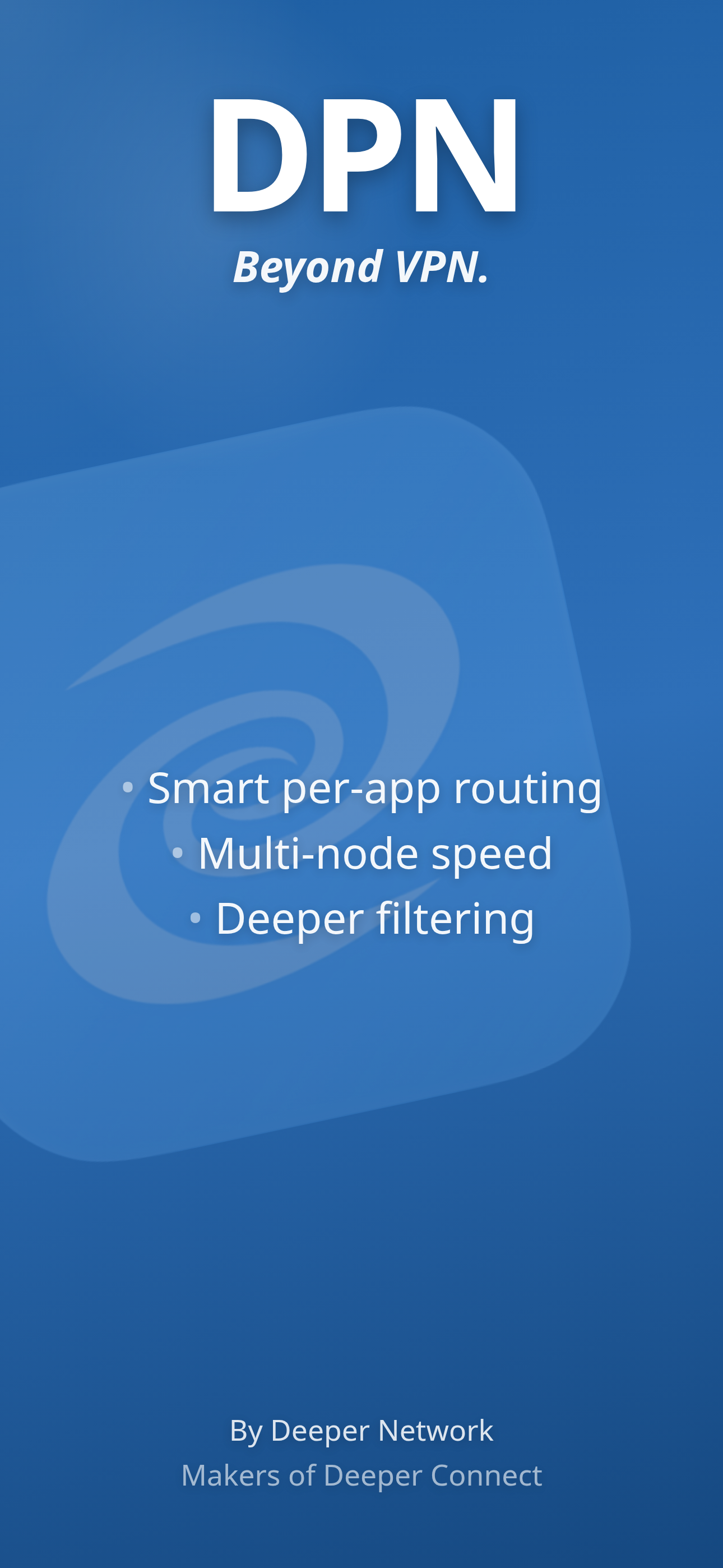 DPN Beyond VPN brand cover with smart per-app routing, multi-node speed, and deeper filtering