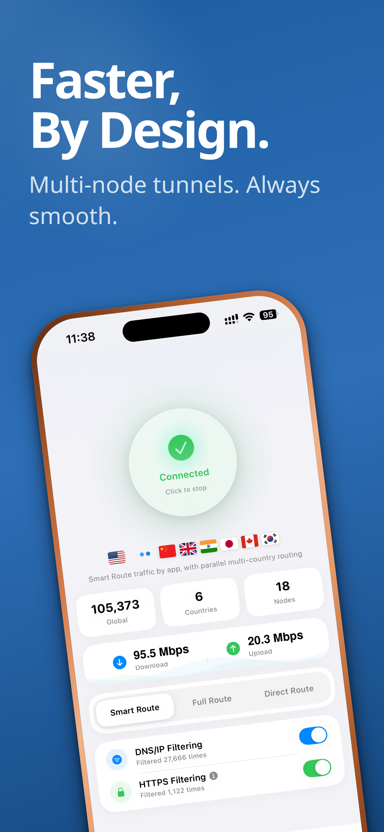 DPN app home screen with multi-node speed